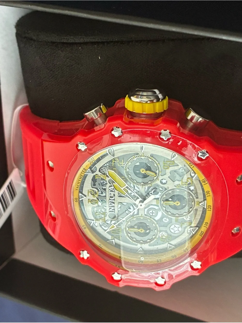 Invicta Red Silicone Watch with Yellow Accents